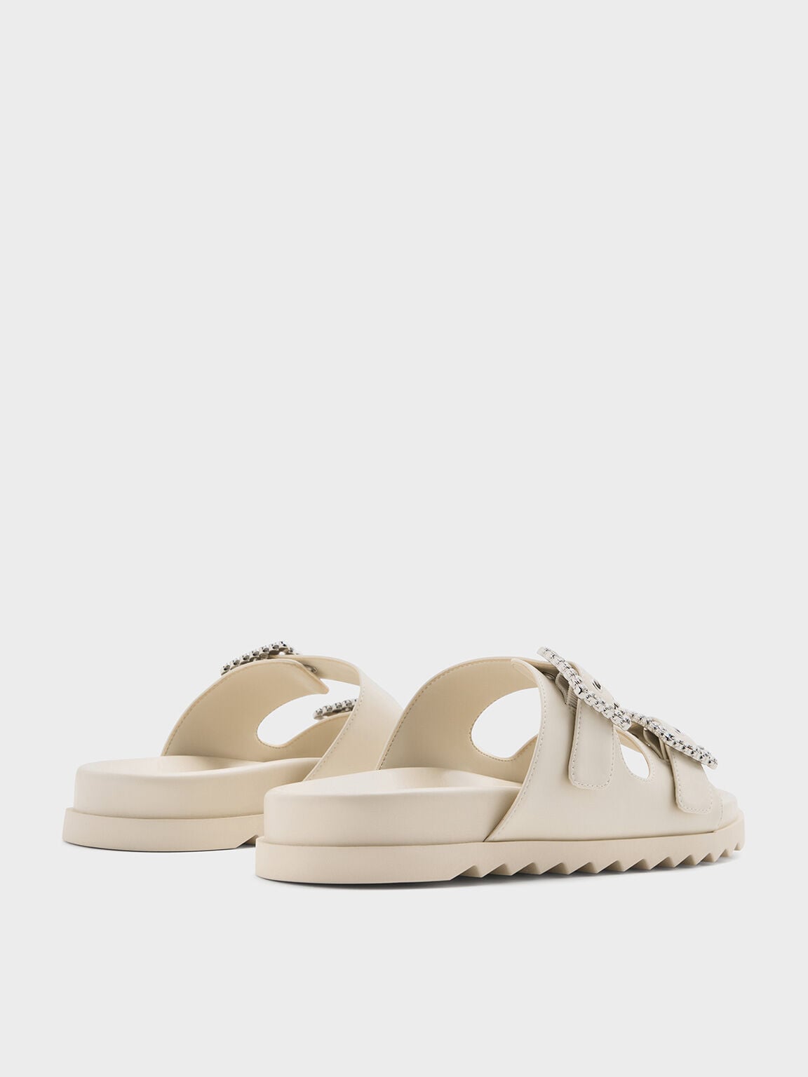 CHARLES & KEITH Customer Favorite / Gem-Buckle Double-Strap Sandals - Chalk