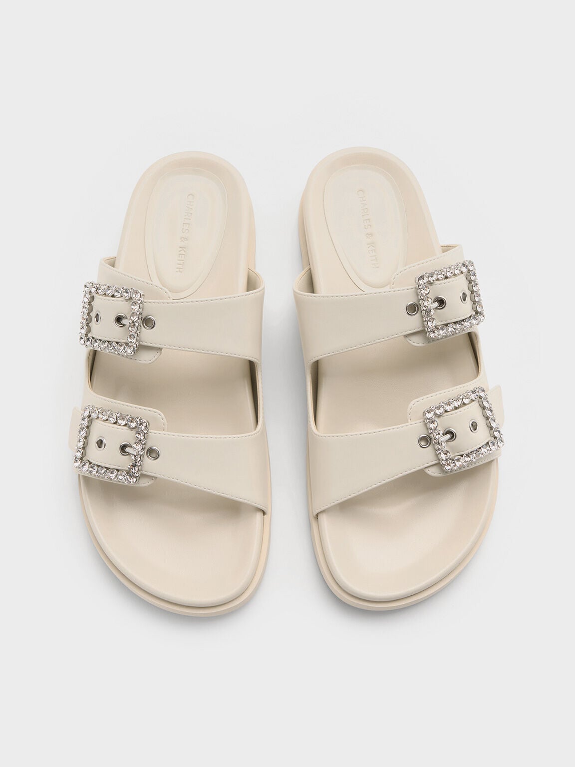 CHARLES & KEITH Customer Favorite / Gem-Buckle Double-Strap Sandals - Chalk