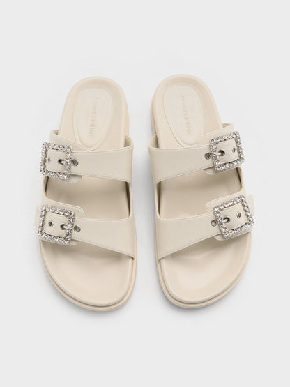 CHARLES & KEITH Customer Favorite / Gem-Buckle Double-Strap Sandals - Chalk