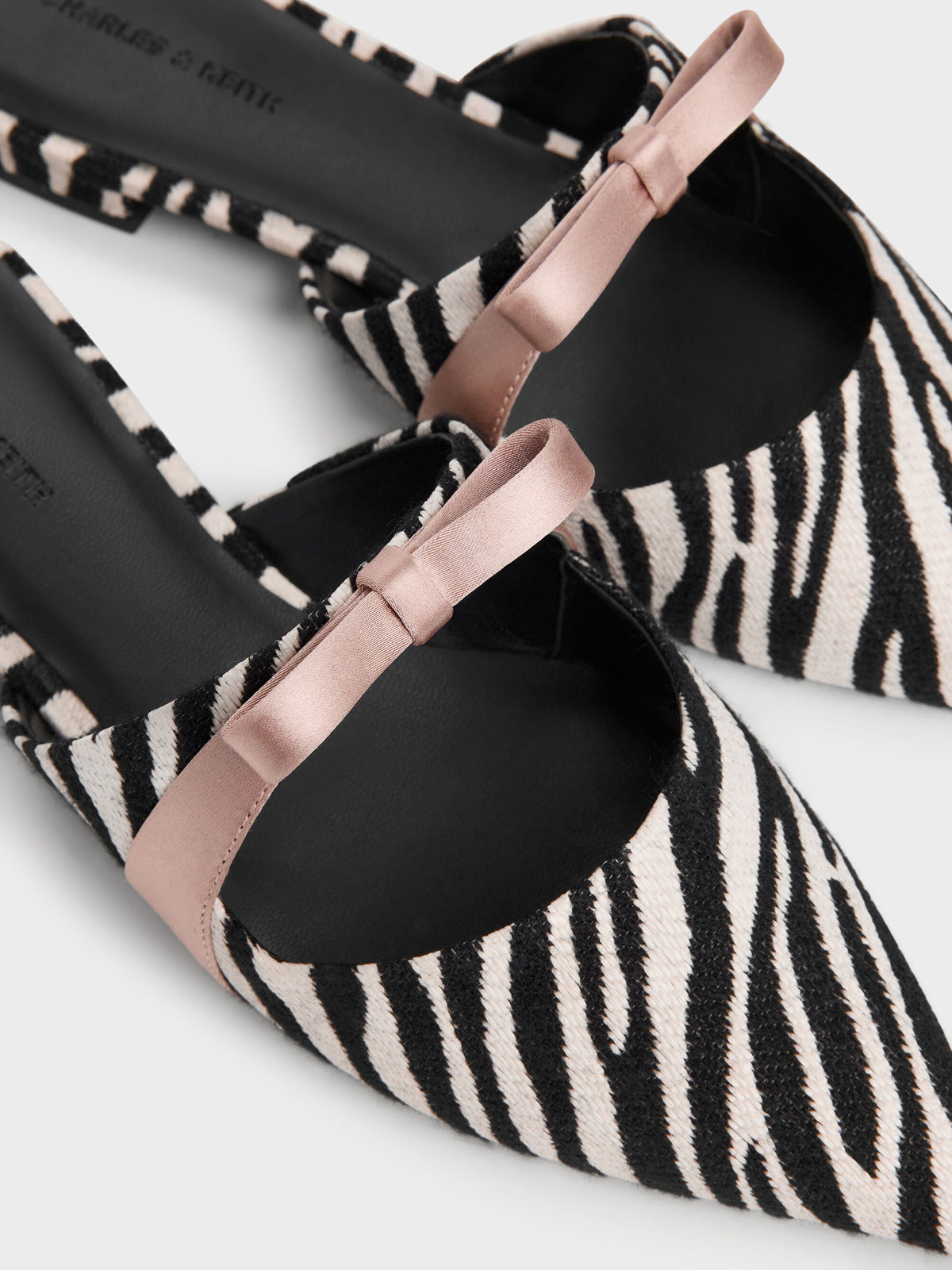 CHARLES & KEITH Everyday / Kaleen Zebra-Print Pointed Mules - Animal Print Black