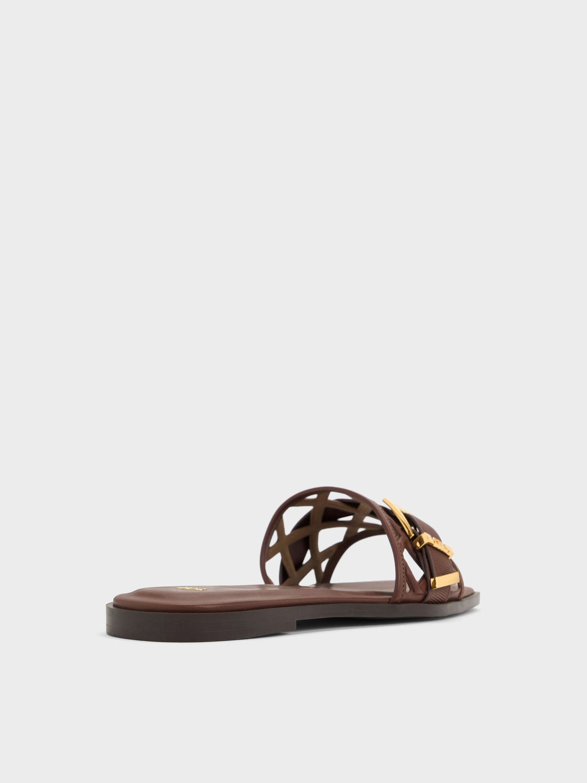 CHARLES & KEITH Top Pick / Whitney Leather Cut-Out Slide Sandals - Brown