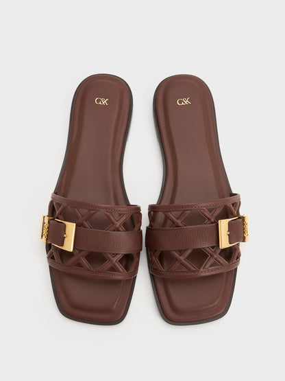 CHARLES & KEITH Top Pick / Whitney Leather Cut-Out Slide Sandals - Brown