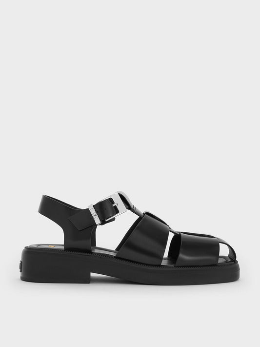 CHARLES & KEITH Featured / Leather Caged Sandals - Black