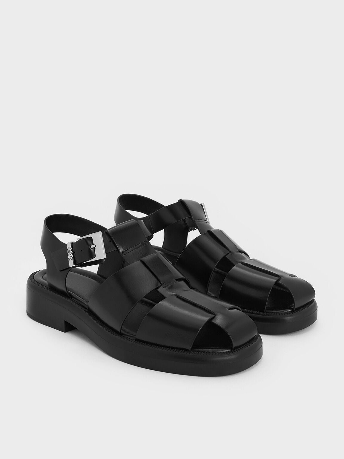 CHARLES & KEITH Featured / Leather Caged Sandals - Black