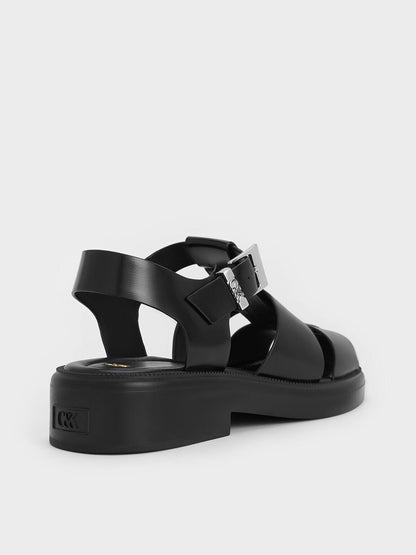 CHARLES & KEITH Featured / Leather Caged Sandals - Black