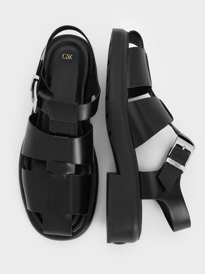 CHARLES & KEITH Featured / Leather Caged Sandals - Black