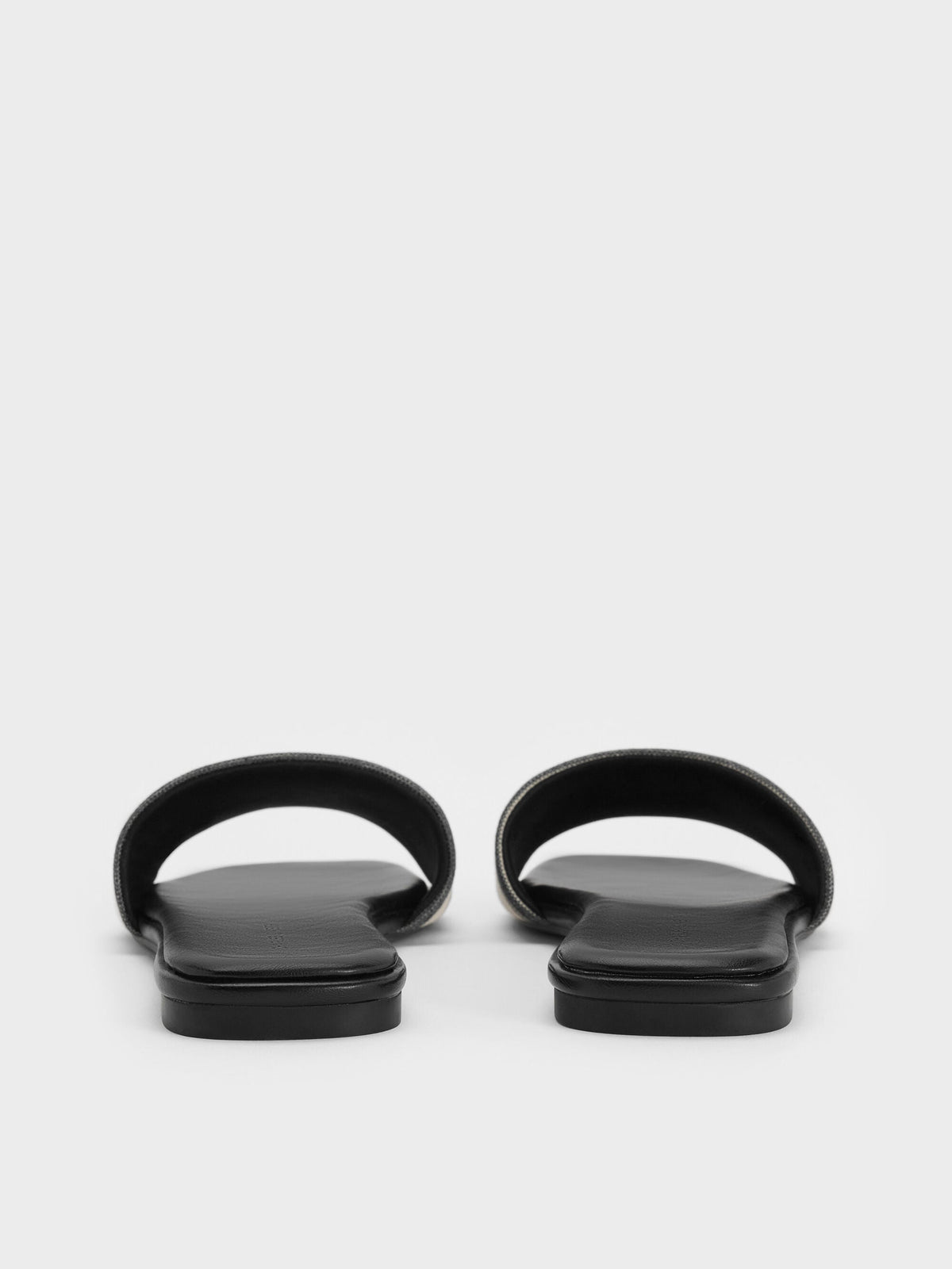 CHARLES & KEITH Trusted / Striped Square-Toe Slide Sandals - Black Textured