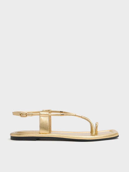 CHARLES & KEITH Quality / Metallic-Accent Toe-Ring Sandals - Gold