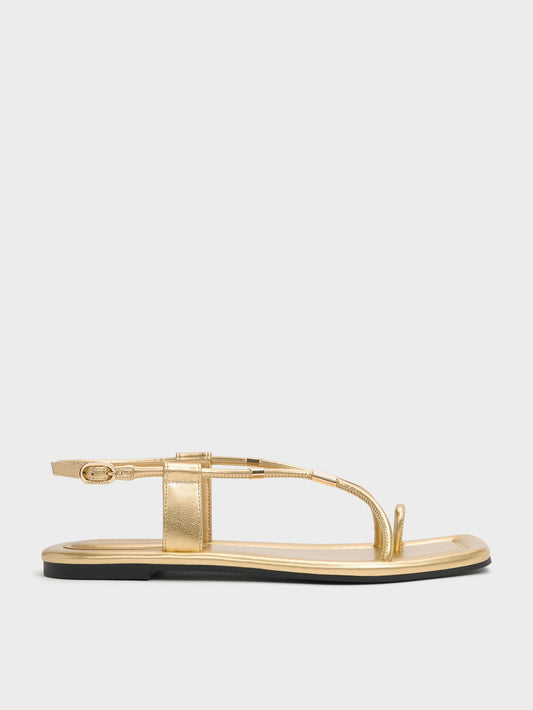 CHARLES & KEITH Quality / Metallic-Accent Toe-Ring Sandals - Gold