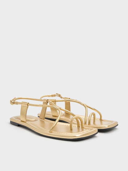 CHARLES & KEITH Quality / Metallic-Accent Toe-Ring Sandals - Gold