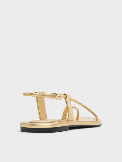 CHARLES & KEITH Quality / Metallic-Accent Toe-Ring Sandals - Gold