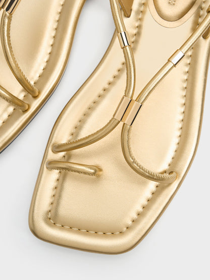 CHARLES & KEITH Quality / Metallic-Accent Toe-Ring Sandals - Gold