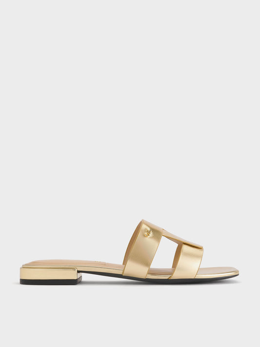 CHARLES & KEITH Discount / Petina Metallic Leather Slide Sandals - Gold