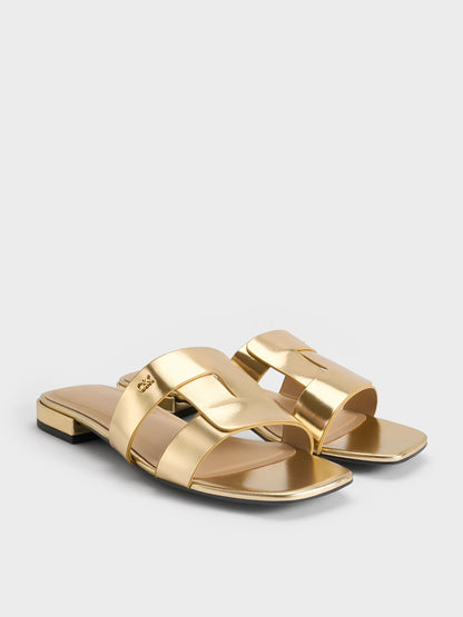 CHARLES & KEITH Discount / Petina Metallic Leather Slide Sandals - Gold