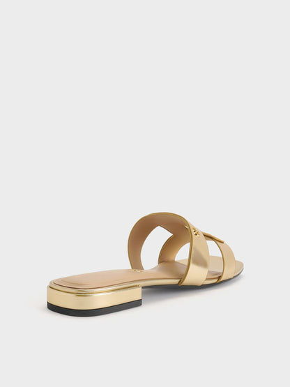 CHARLES & KEITH Discount / Petina Metallic Leather Slide Sandals - Gold