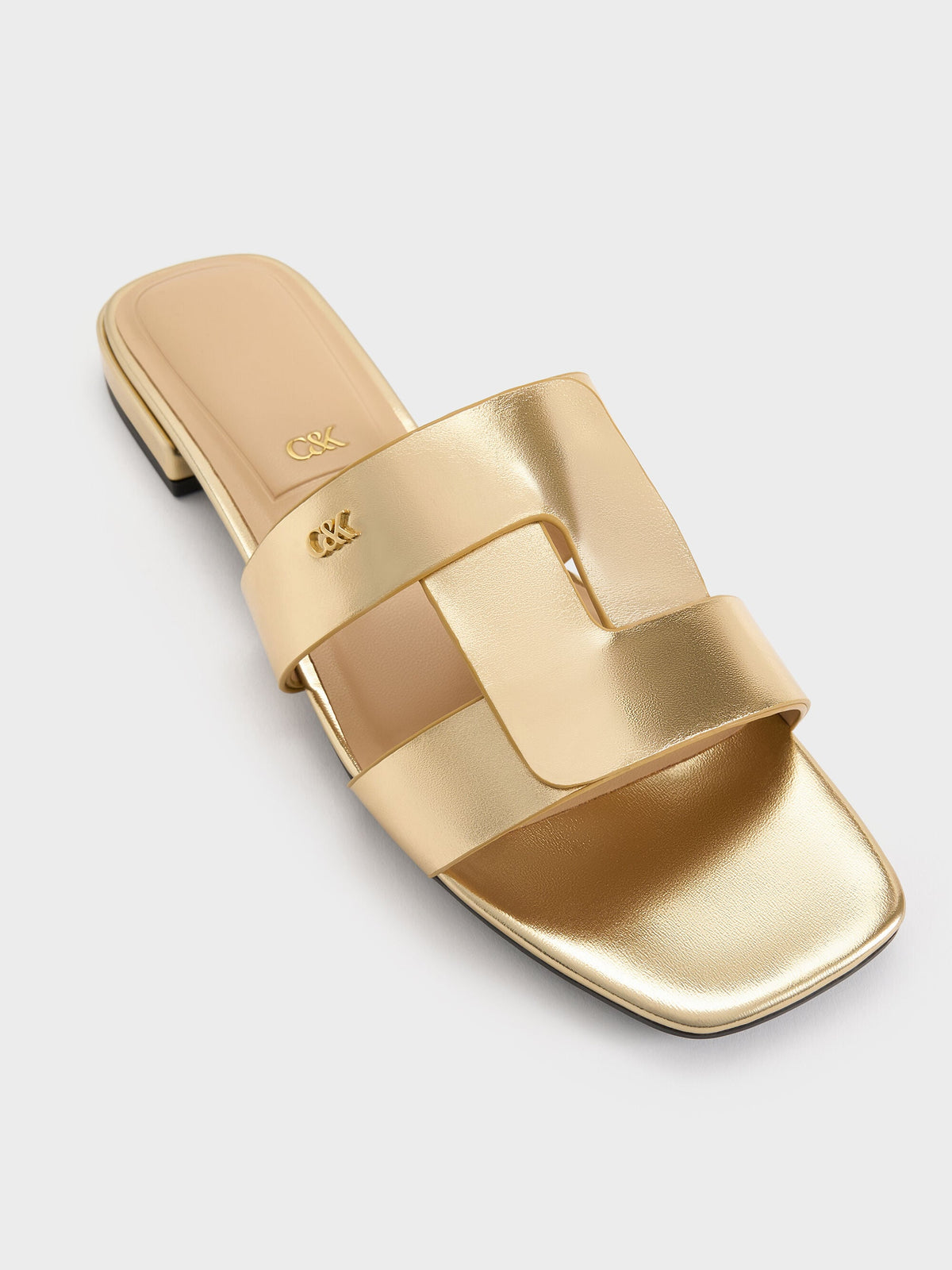 CHARLES & KEITH Discount / Petina Metallic Leather Slide Sandals - Gold