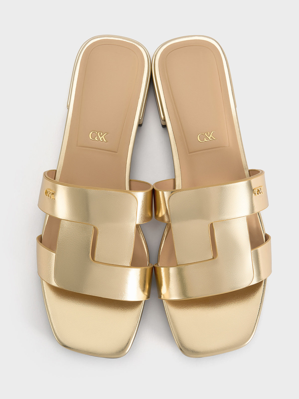 CHARLES & KEITH Discount / Petina Metallic Leather Slide Sandals - Gold