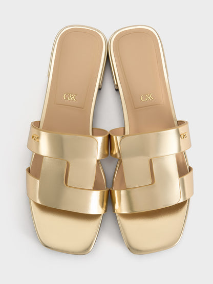 CHARLES & KEITH Discount / Petina Metallic Leather Slide Sandals - Gold