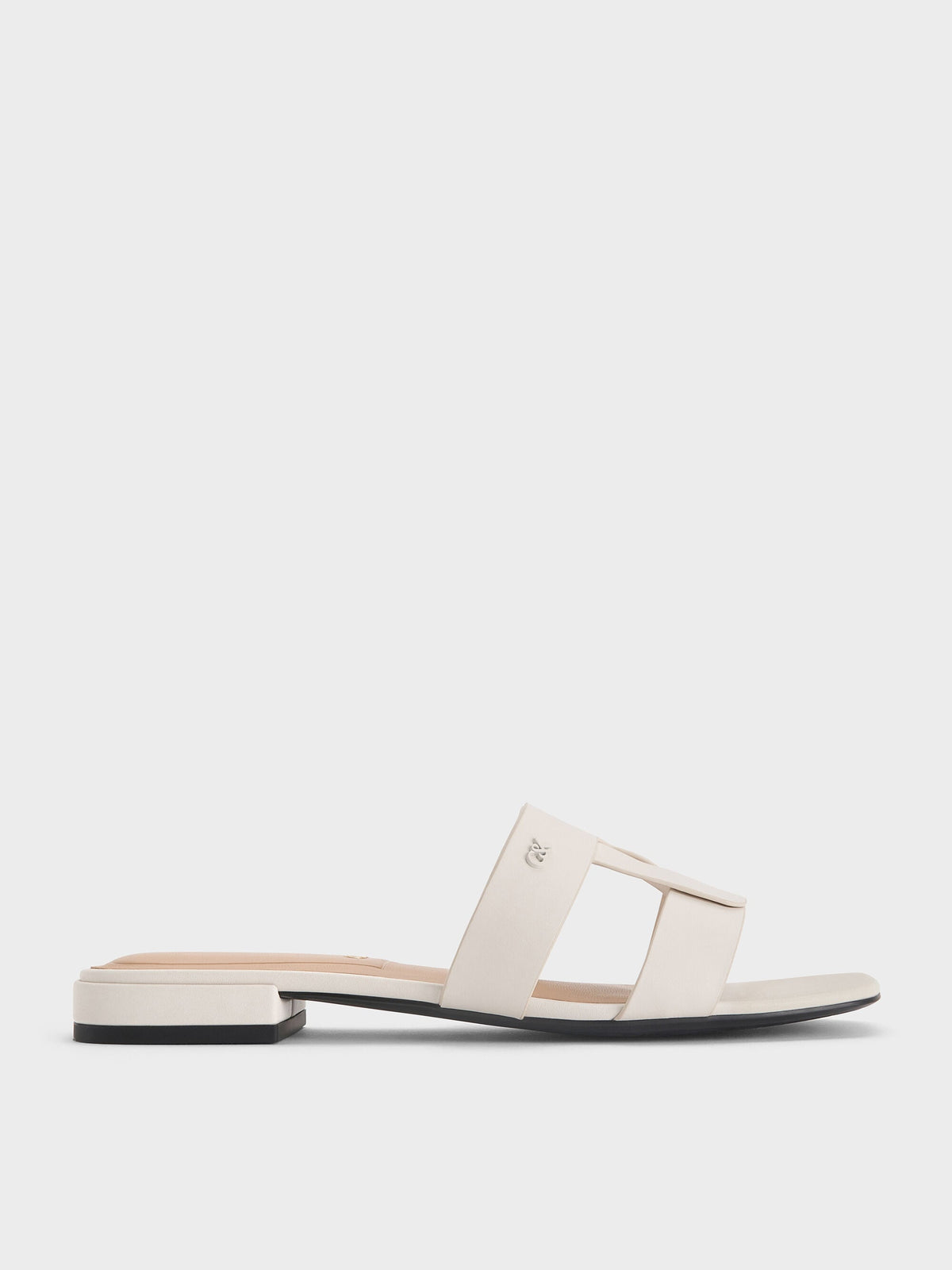 CHARLES & KEITH Everyday / Petina Leather Slide Sandals - White