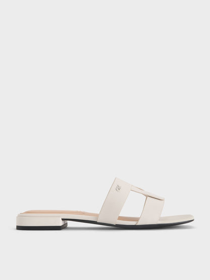 CHARLES & KEITH Everyday / Petina Leather Slide Sandals - White