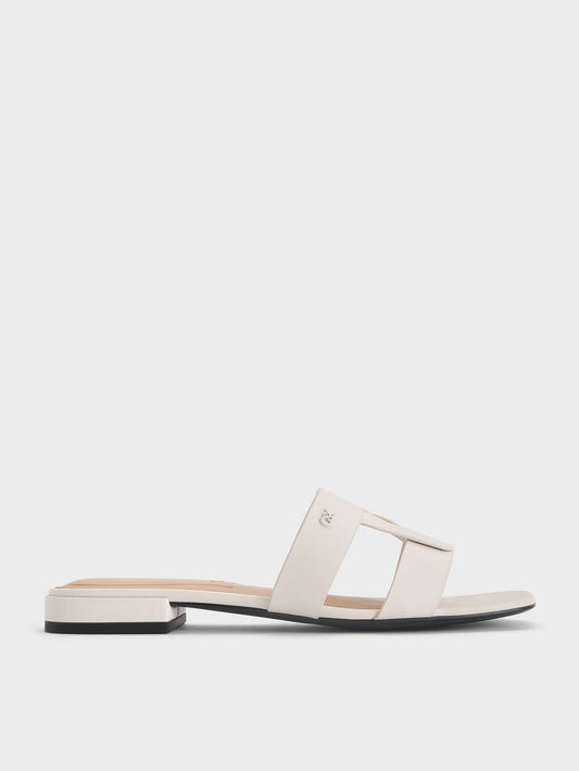 CHARLES & KEITH Everyday / Petina Leather Slide Sandals - White