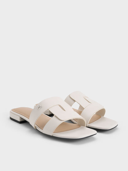 CHARLES & KEITH Everyday / Petina Leather Slide Sandals - White