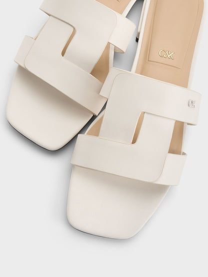 CHARLES & KEITH Everyday / Petina Leather Slide Sandals - White