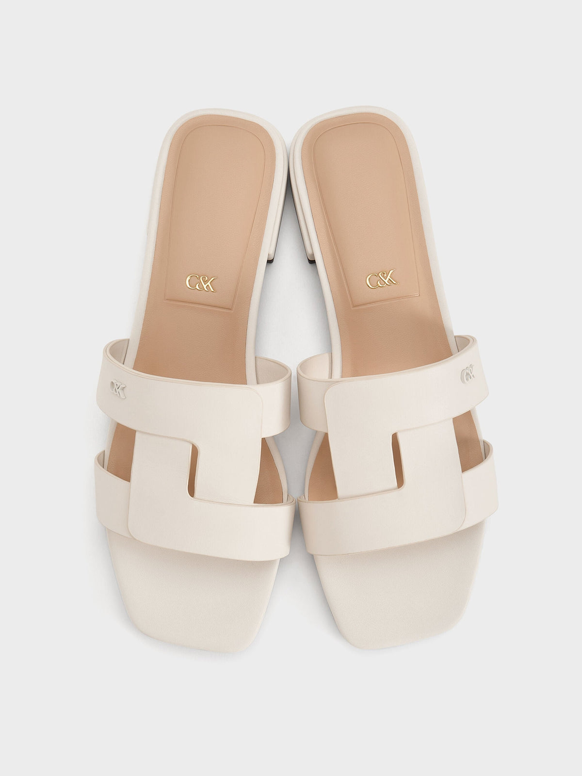 CHARLES & KEITH Everyday / Petina Leather Slide Sandals - White