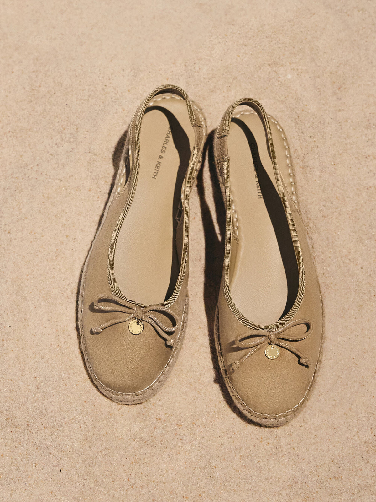 CHARLES & KEITH Best Price / Faux Suede Bow Slingback Espadrilles - Sand