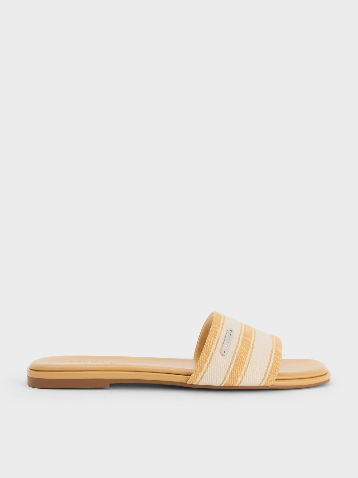 CHARLES & KEITH Premium / Striped Square-Toe Slide Sandals - Yellow