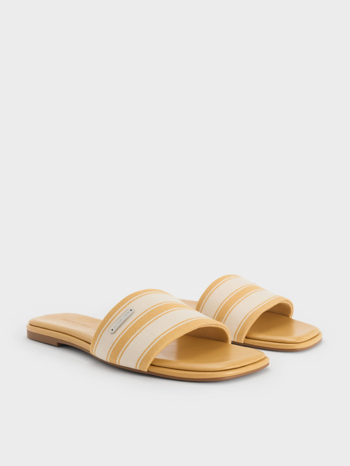 CHARLES & KEITH Premium / Striped Square-Toe Slide Sandals - Yellow