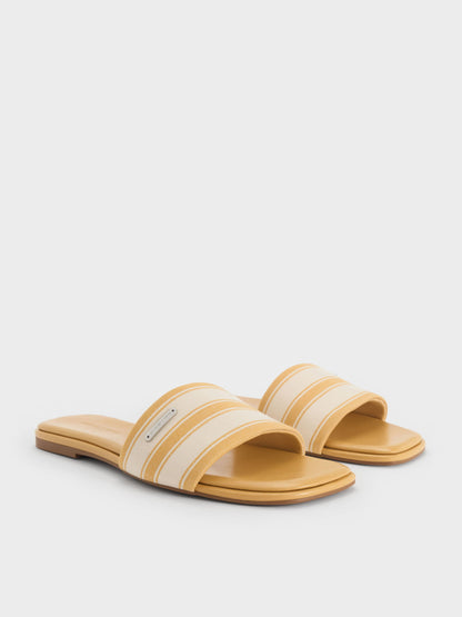 CHARLES & KEITH Premium / Striped Square-Toe Slide Sandals - Yellow