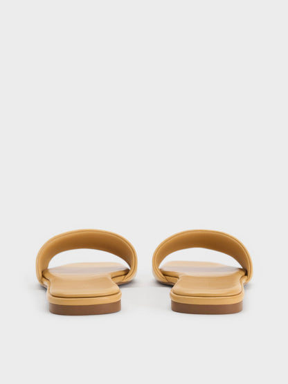 CHARLES & KEITH Premium / Striped Square-Toe Slide Sandals - Yellow