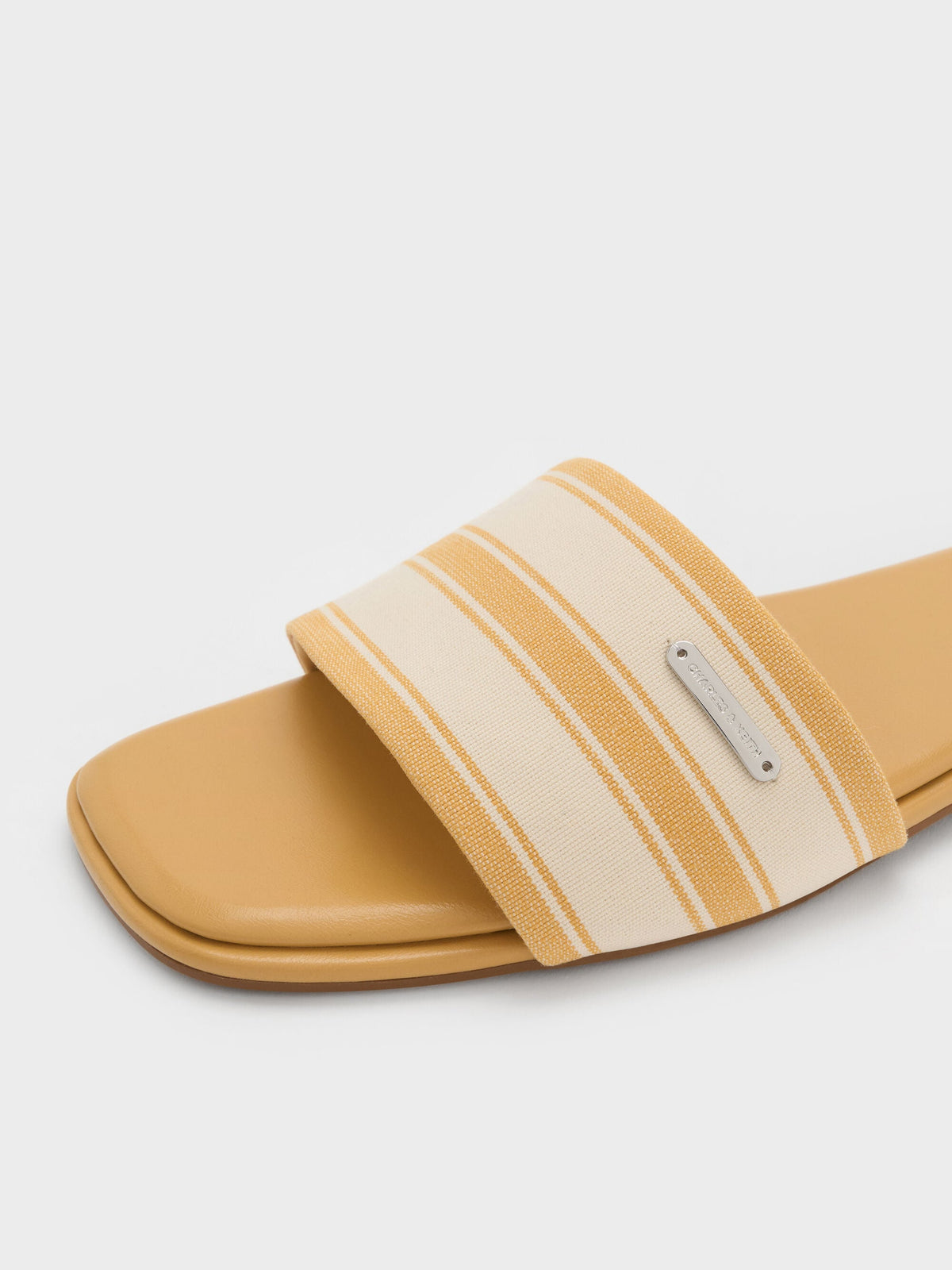 CHARLES & KEITH Premium / Striped Square-Toe Slide Sandals - Yellow