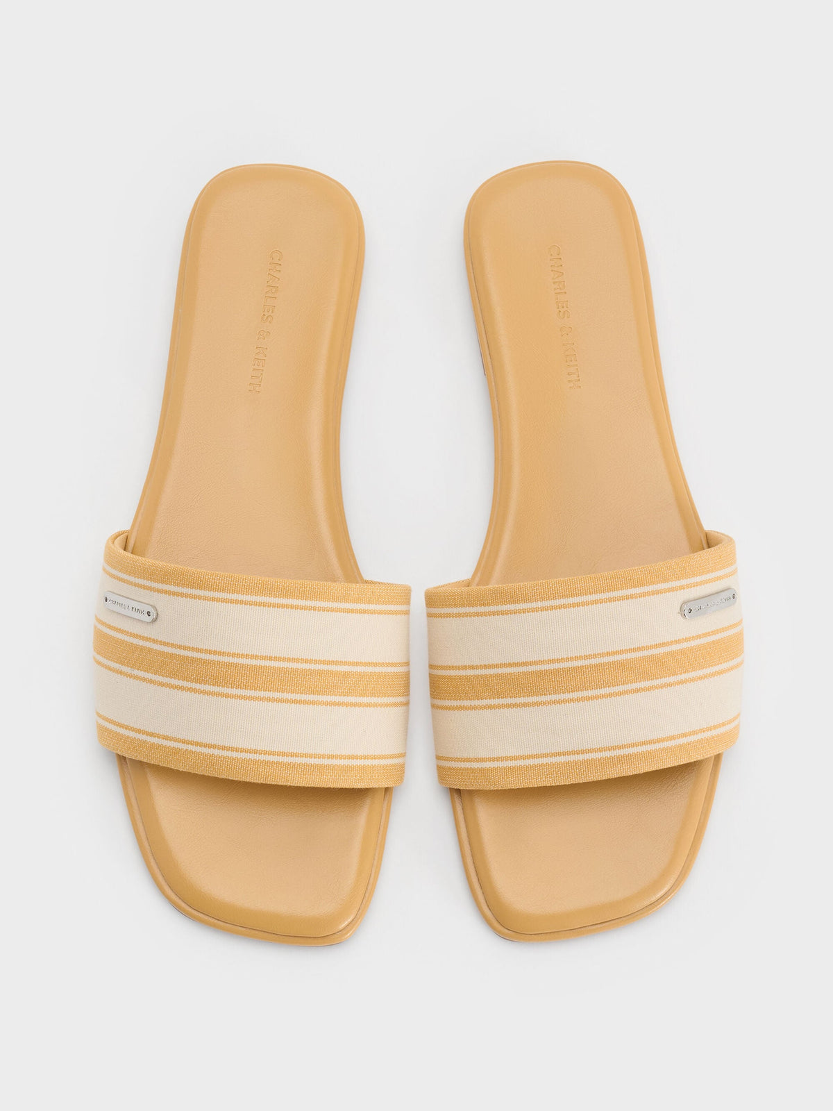 CHARLES & KEITH Premium / Striped Square-Toe Slide Sandals - Yellow