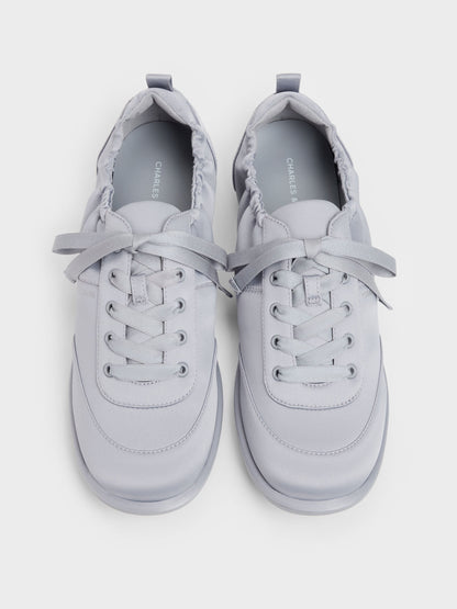 CHARLES & KEITH Customer Favorite / Satin Ruched Sneakers - Grey