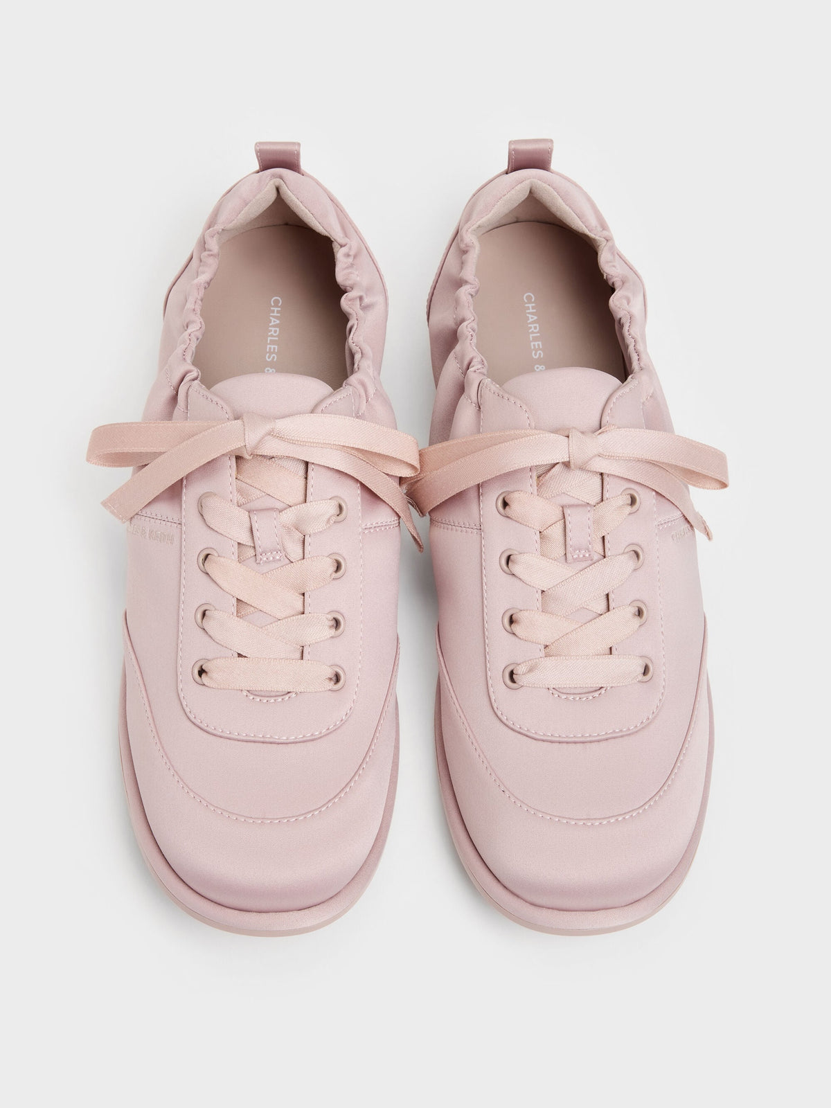 CHARLES & KEITH Popular / Satin Ruched Sneakers - Pink