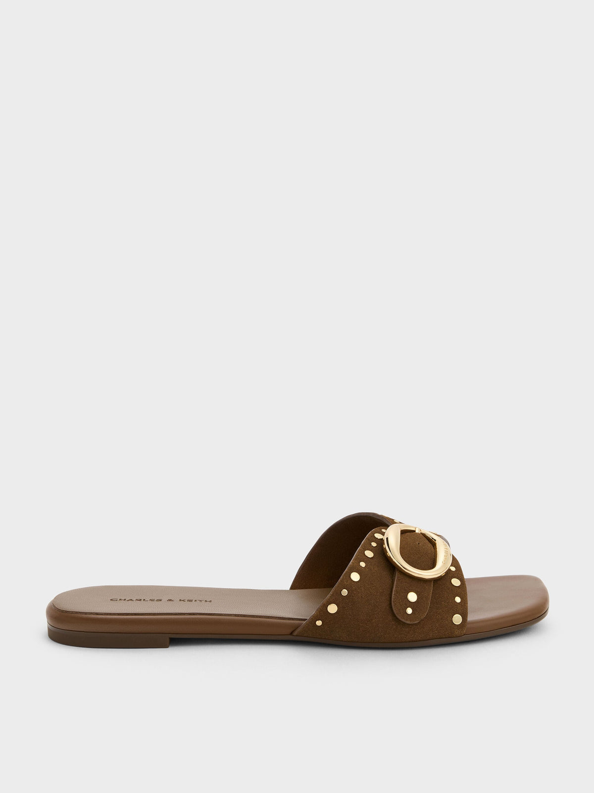 CHARLES & KEITH Value / Studded Buckled Slide Sandals - Brown