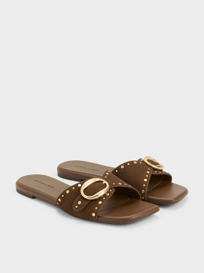 CHARLES & KEITH Value / Studded Buckled Slide Sandals - Brown