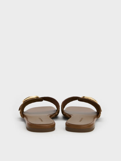 CHARLES & KEITH Value / Studded Buckled Slide Sandals - Brown