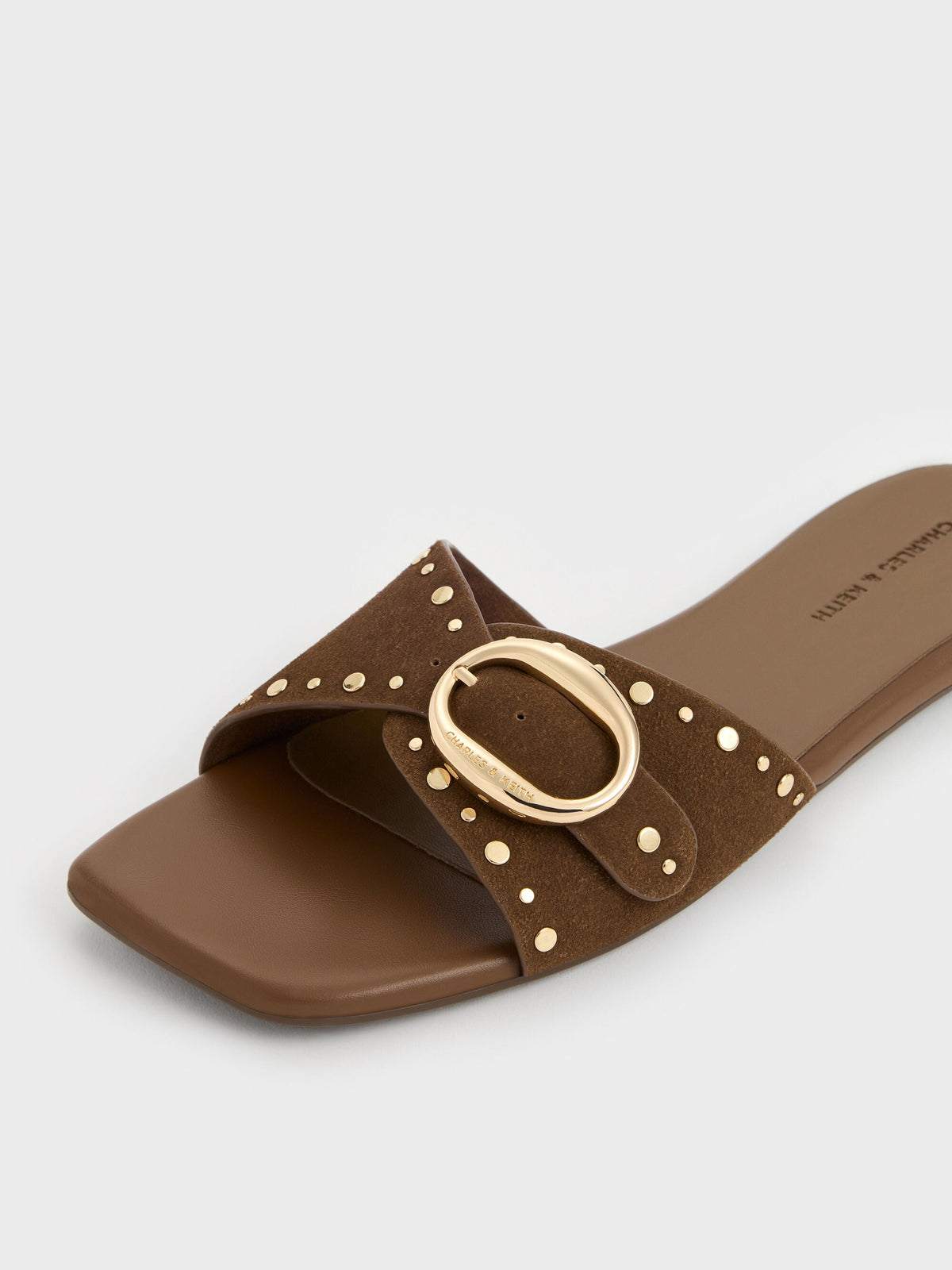 CHARLES & KEITH Value / Studded Buckled Slide Sandals - Brown