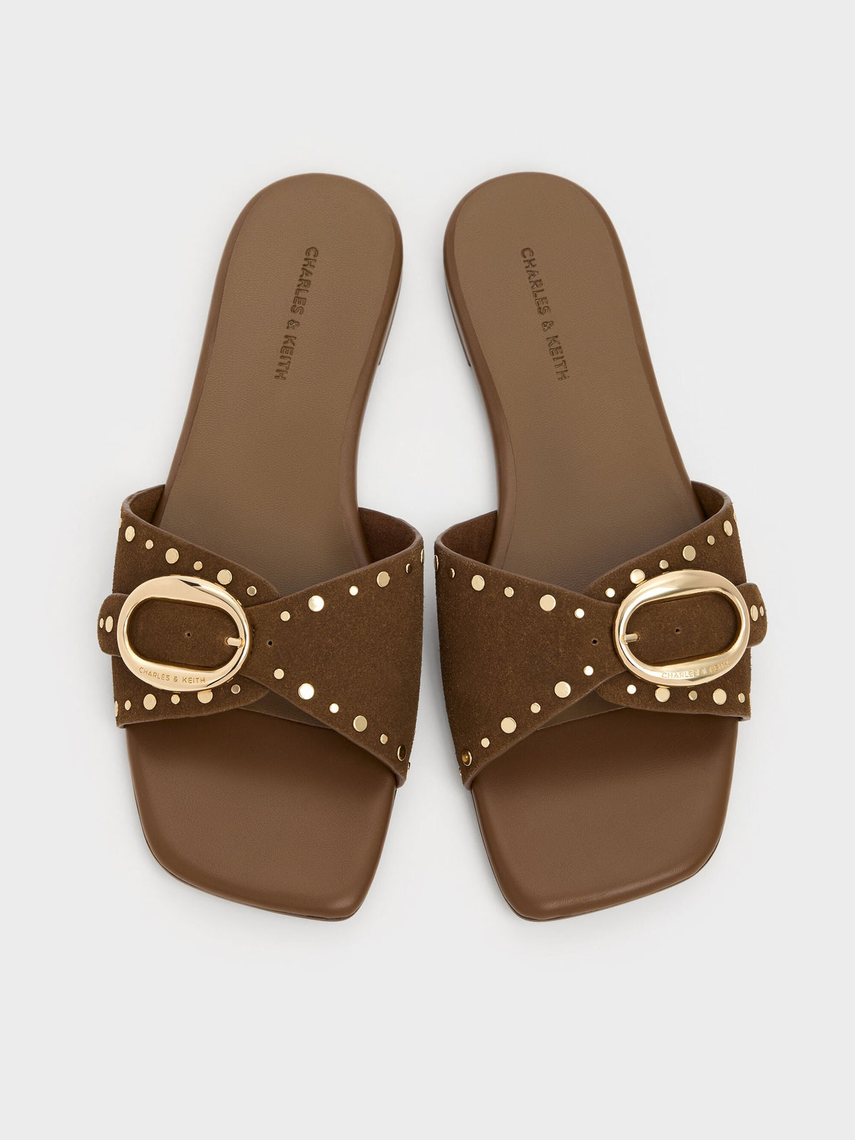 CHARLES & KEITH Value / Studded Buckled Slide Sandals - Brown