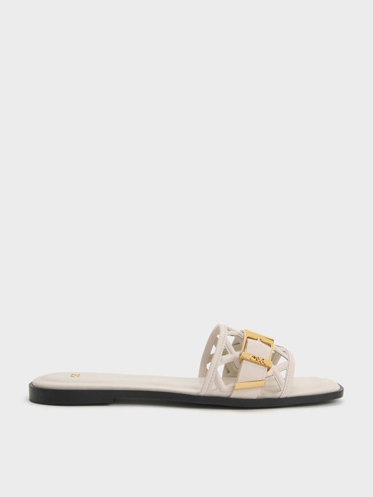 CHARLES & KEITH Premium / Whitney Leather Cut-Out Slide Sandals - Chalk