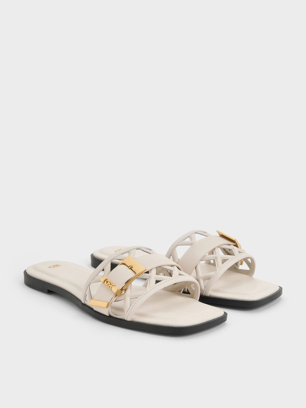 CHARLES & KEITH Premium / Whitney Leather Cut-Out Slide Sandals - Chalk