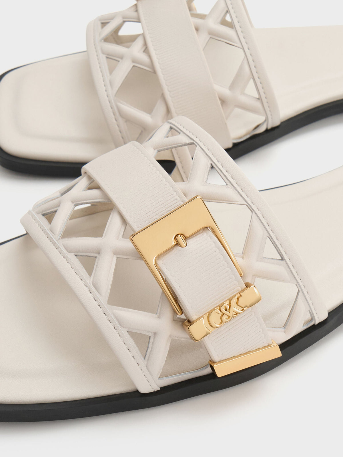CHARLES & KEITH Premium / Whitney Leather Cut-Out Slide Sandals - Chalk