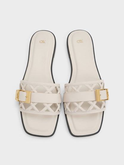 CHARLES & KEITH Premium / Whitney Leather Cut-Out Slide Sandals - Chalk