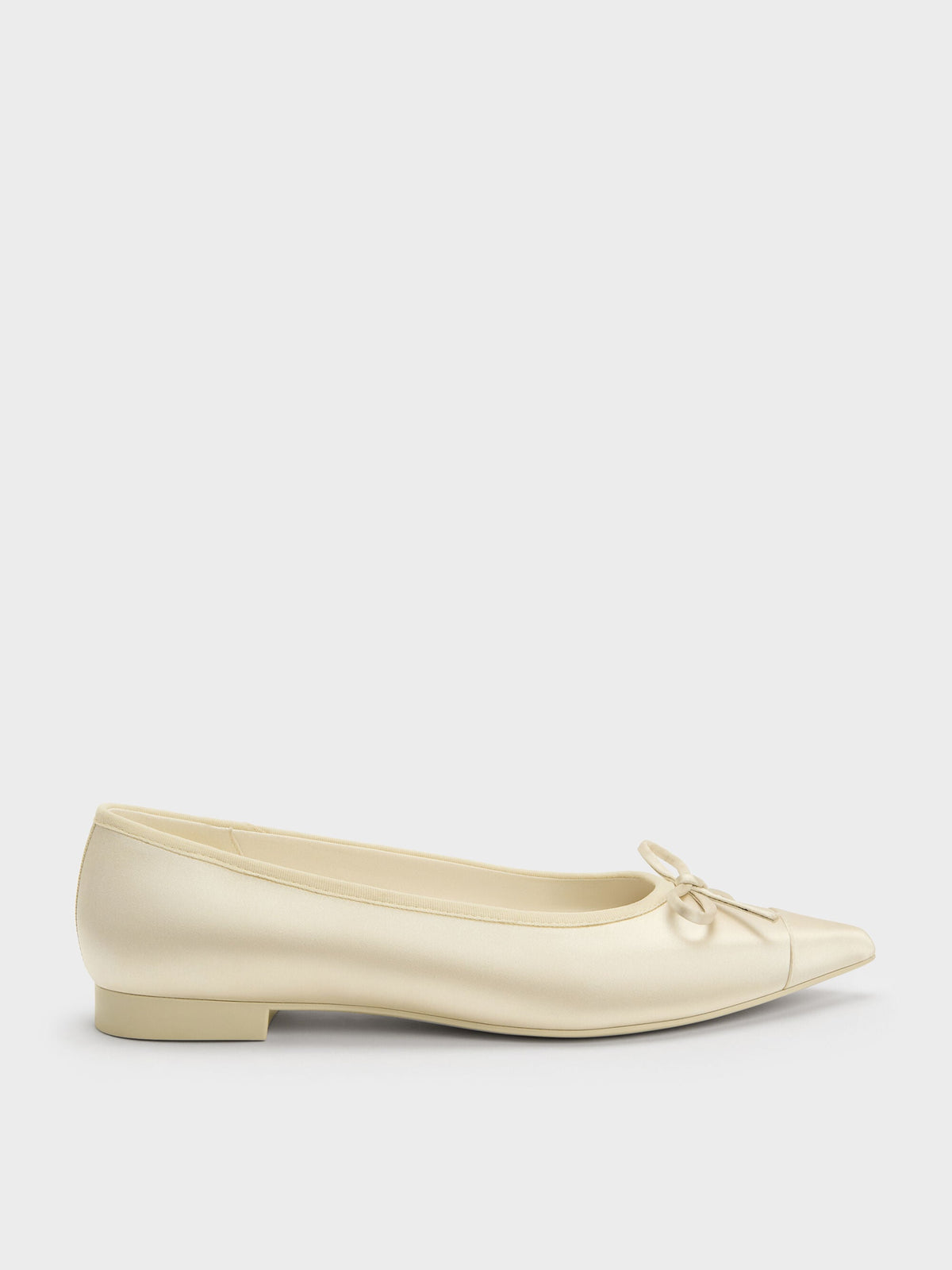 CHARLES & KEITH Customer Favorite / Briella Satin Cap-Toe Flats - Cream