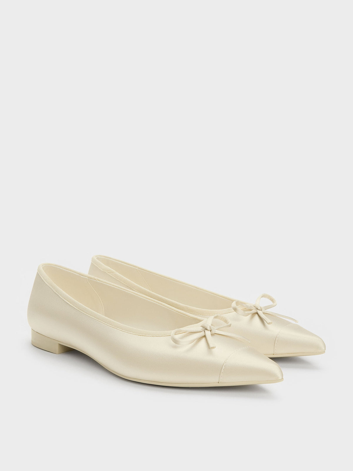 CHARLES & KEITH Customer Favorite / Briella Satin Cap-Toe Flats - Cream