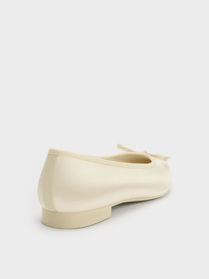 CHARLES & KEITH Customer Favorite / Briella Satin Cap-Toe Flats - Cream