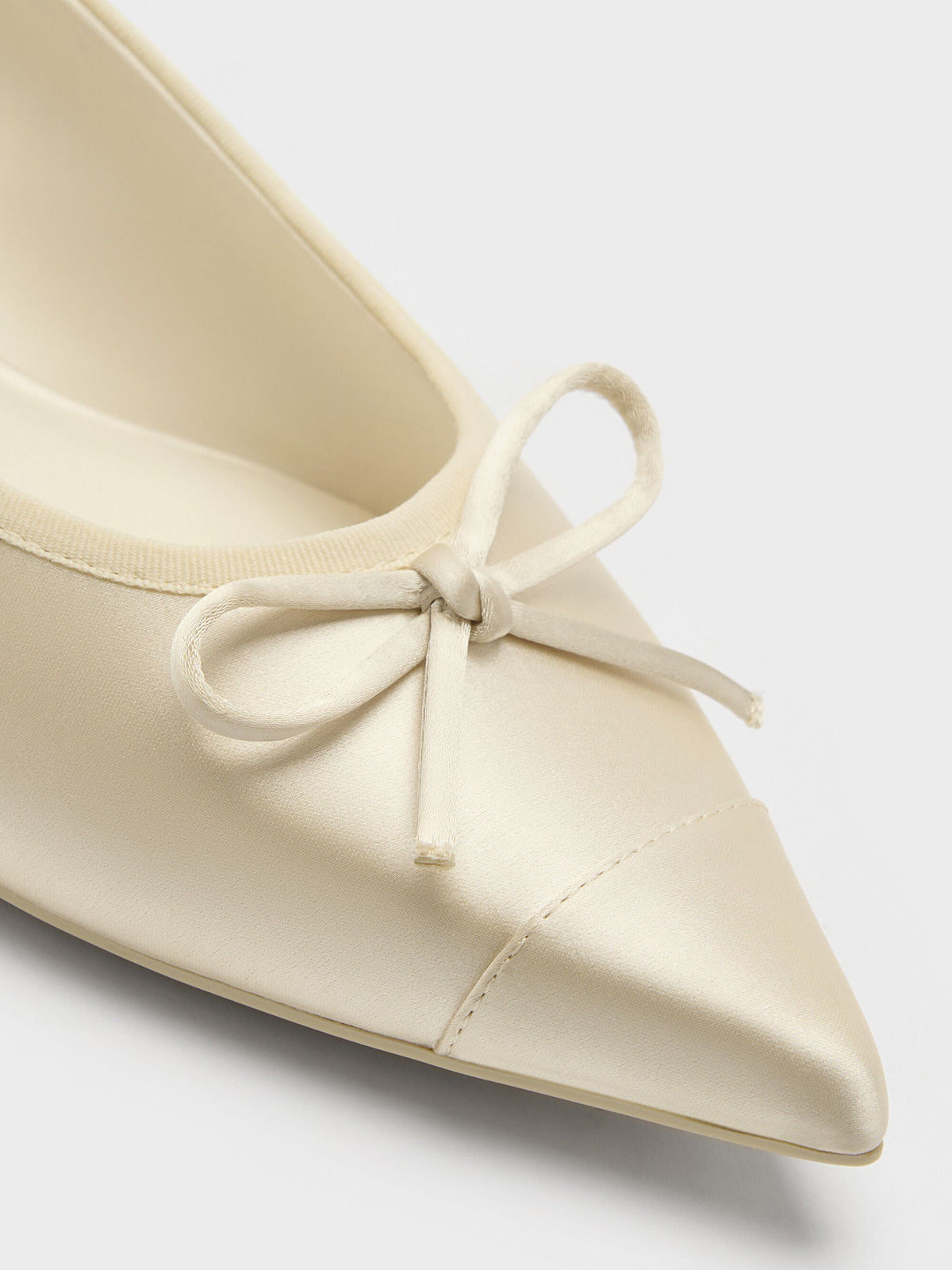 CHARLES & KEITH Customer Favorite / Briella Satin Cap-Toe Flats - Cream